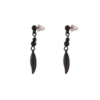 Black Metal Bead Feather Drop Earrings