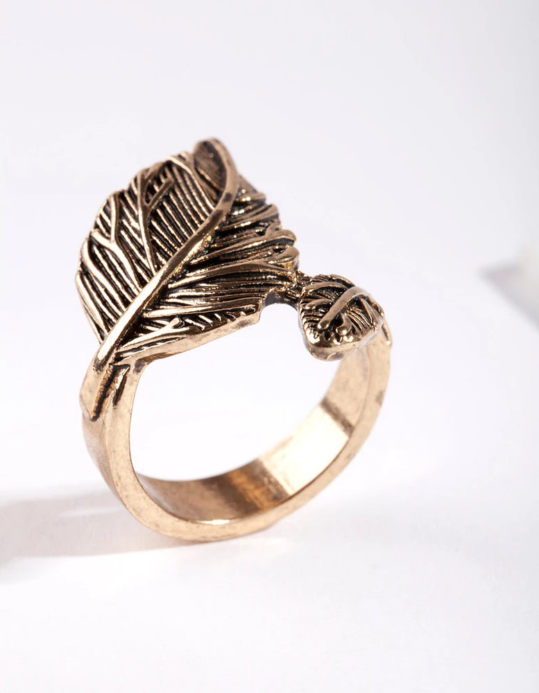 Antique Gold Large & Small Leaf Wrap Ring