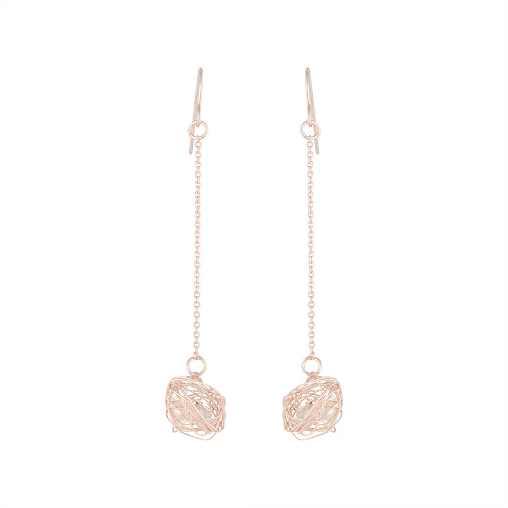 Rose Gold Wire Wrap Ball Drop Earrings