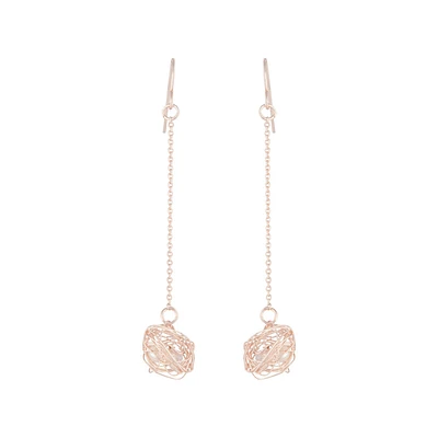 Rose Gold Wire Wrap Ball Drop Earrings