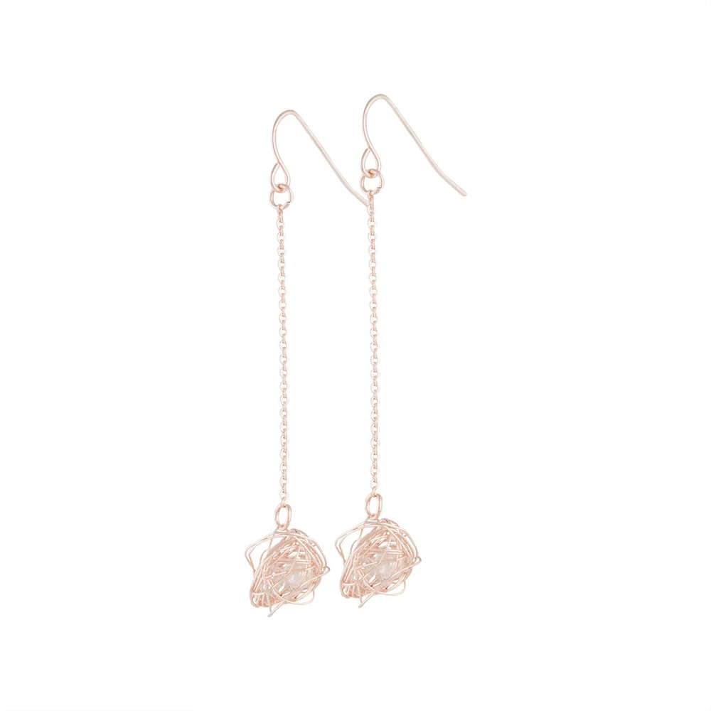 Rose Gold Wire Wrap Ball Drop Earrings