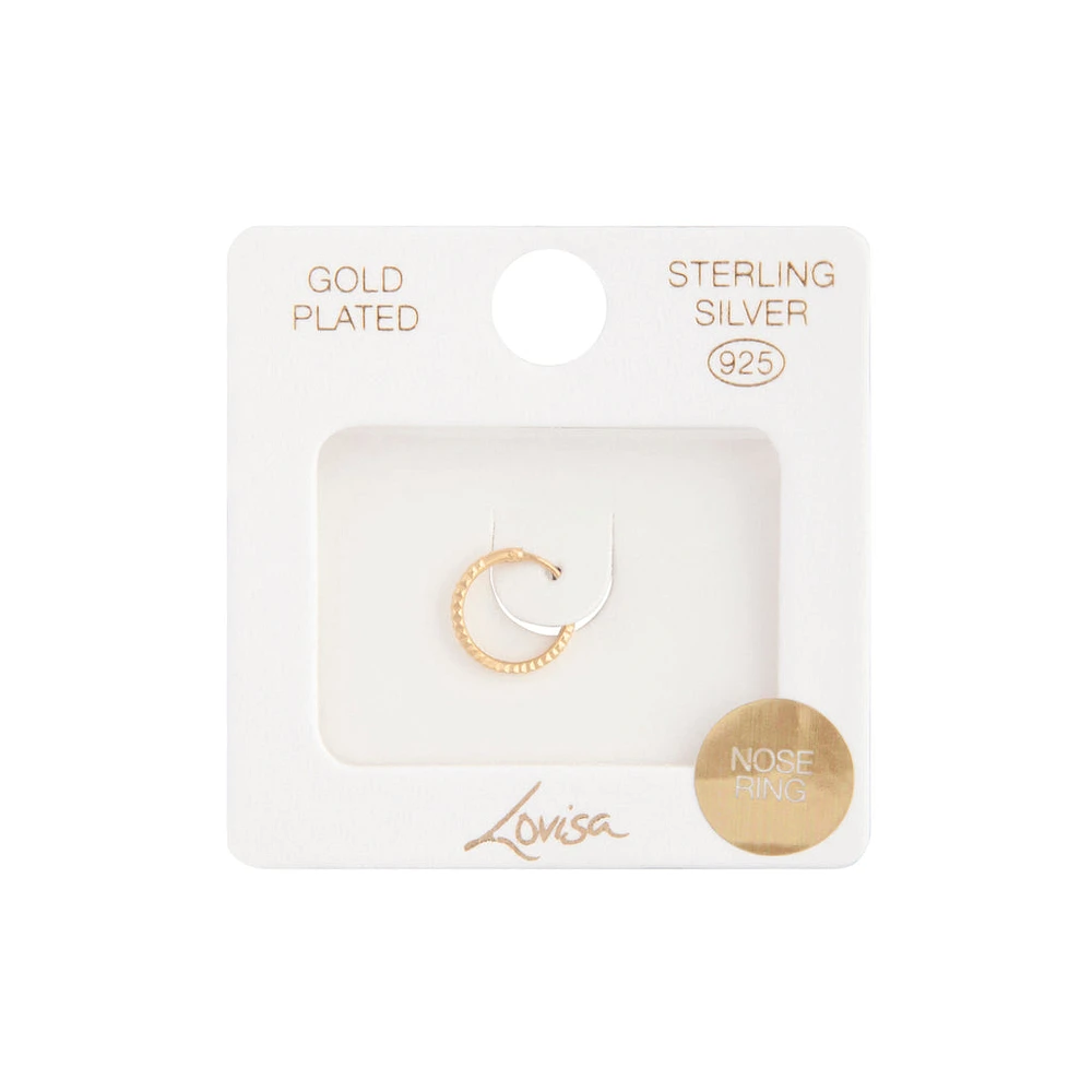 Gold Plated Sterling Silver Diamond Cut Nose Ring