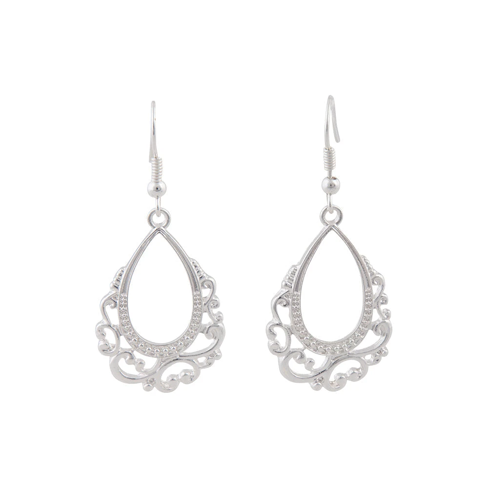 Silver Ornate Teardrop Earrings