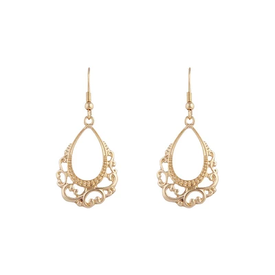 Gold Open Decorative Teardrop Earrings