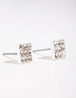 Silver Pave Diamante Square Stud Earrings