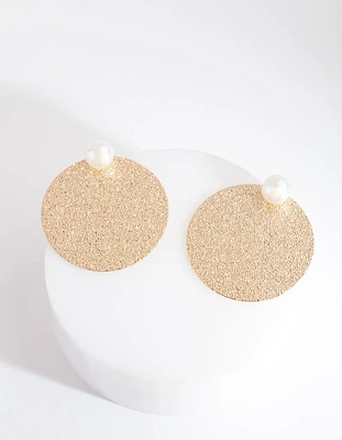 Gold Sandblast Disc & Ball Earrings