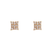 Gold Diamante Pave Square Stud Earrings