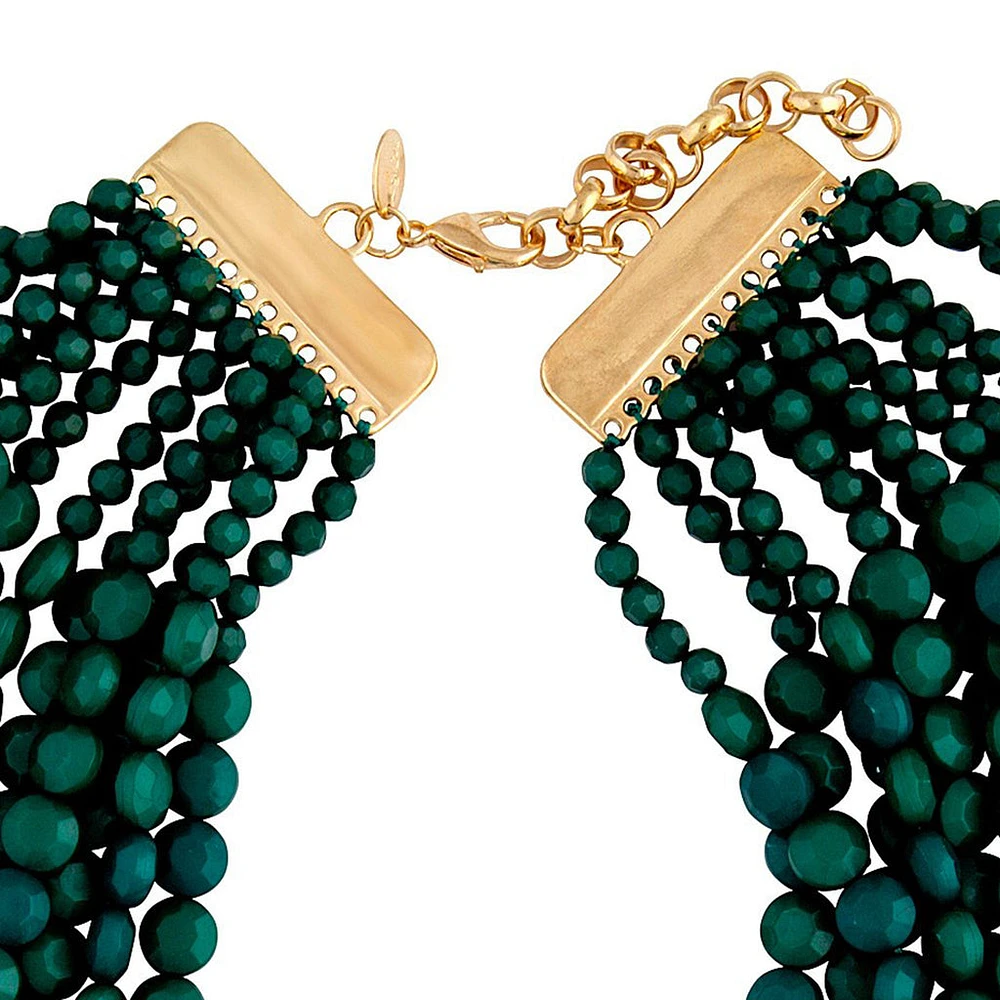 Gold Green Twelve Layer Facet Bead Necklace