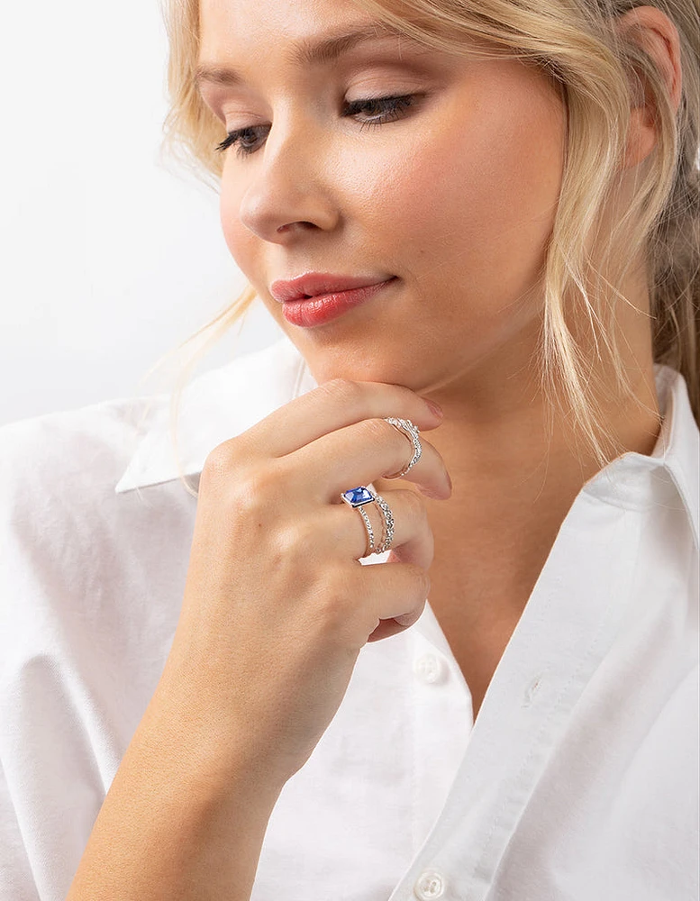 Silver Baguette Sapphire Diamante Ring Stack