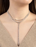 Silver Double Strand Diamante Y Neck Choker