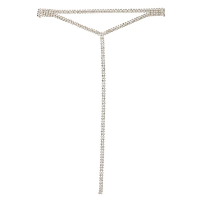 Silver Double Strand Diamante Y Neck Choker