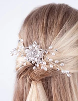 Silver Floating Pearl Diamante Comb