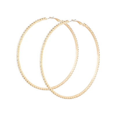 Gold Large Diamante Hoop Earrings