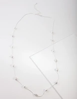 Silver Diamante & Pearl Bead Station Necklace