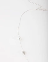 Silver Diamante & Pearl Bead Station Necklace