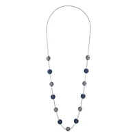 Navy Gunmetal Wrapped Bead Station Necklace