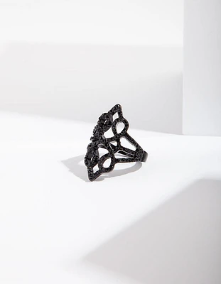 Black Diamante Filigree Ring