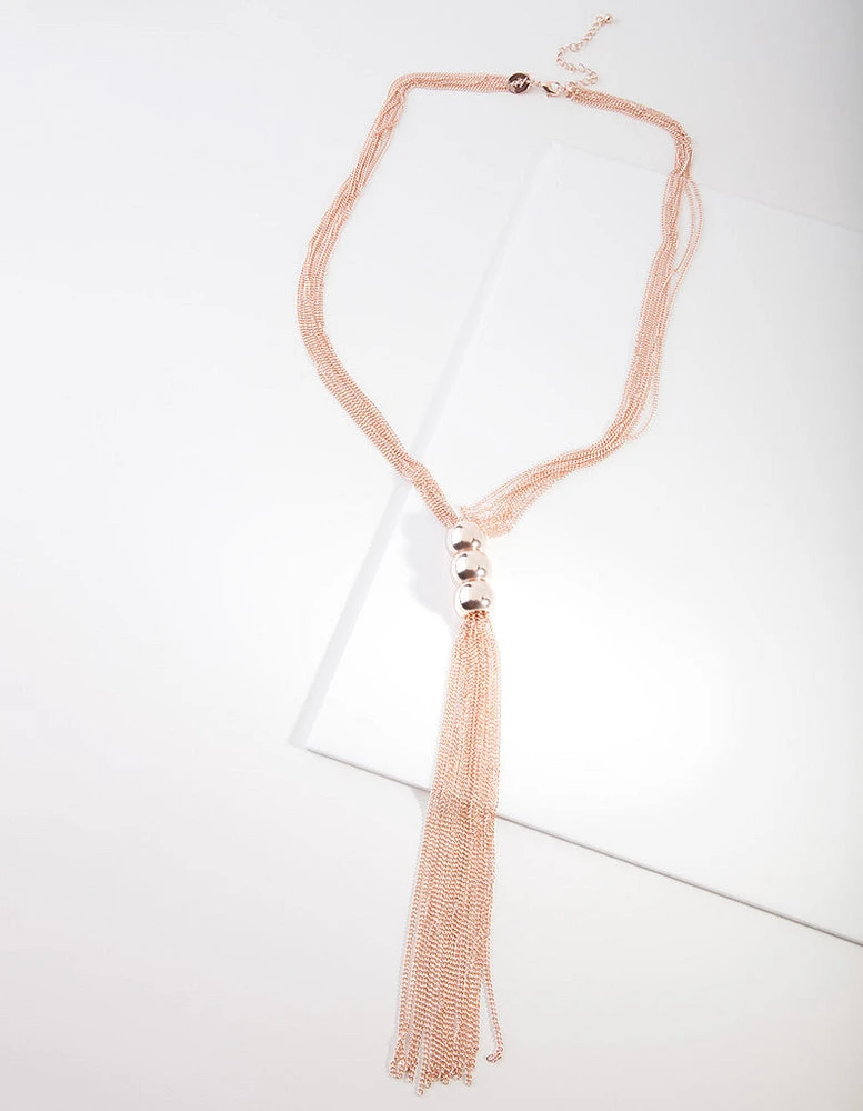 Rose Gold Triple Ball Lariet Necklace