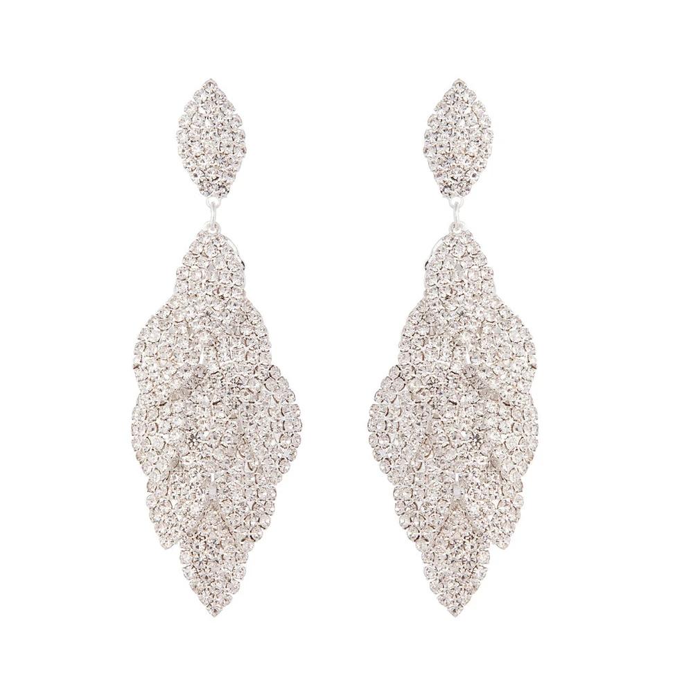 Silver Diamante Multi-Leaf Drop Earrings