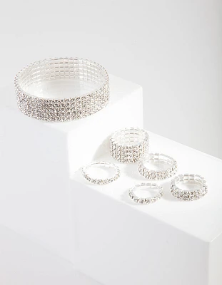 Silver Diamante Cupchain Bracelet & Ring Set