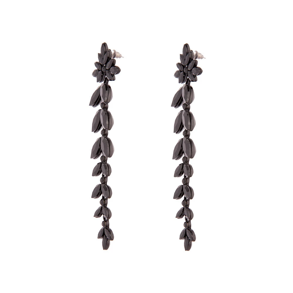 Black Graduated Floral Gem Drop Earrings