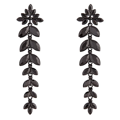 Black Graduated Floral Gem Drop Earrings