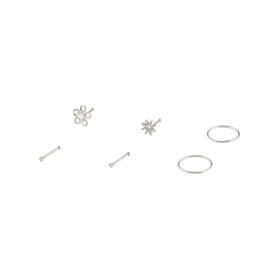 Surgical Steel Flower Silver Nose Stud 6-Pack