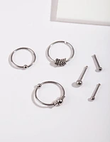 Rhodium Surgical Steel Ring & Bead Nose 6-Pack