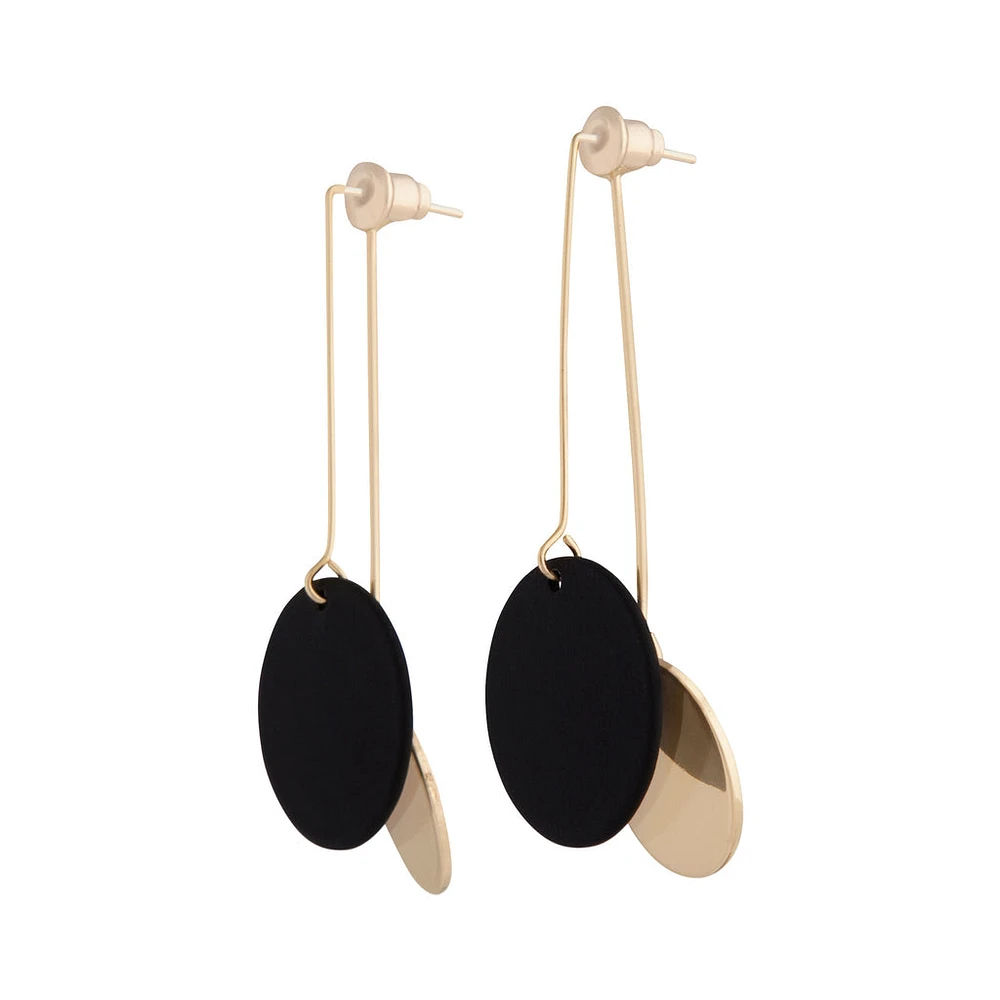 Black & Gold Coated Disc Sandwich Earrings