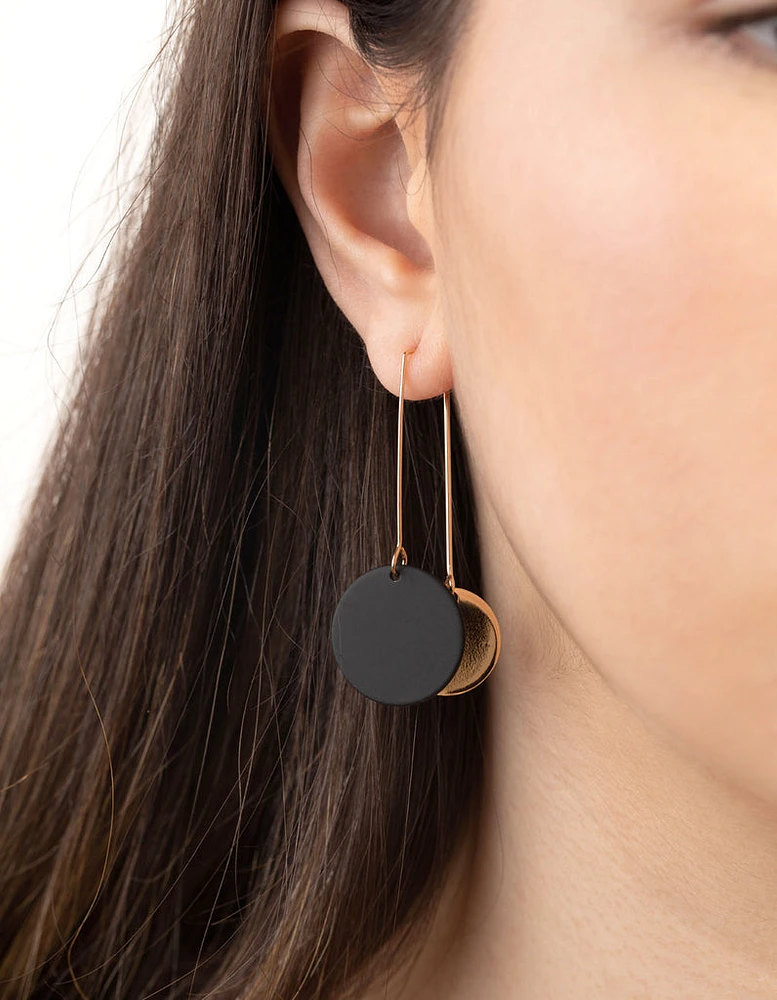 Black & Gold Coated Disc Sandwich Earrings