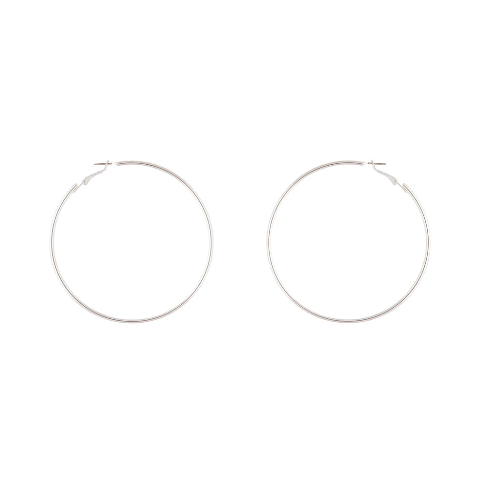 Silver Rounded 7cm Hoop Earrings