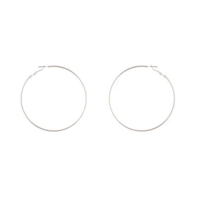 Silver Rounded 7cm Hoop Earrings