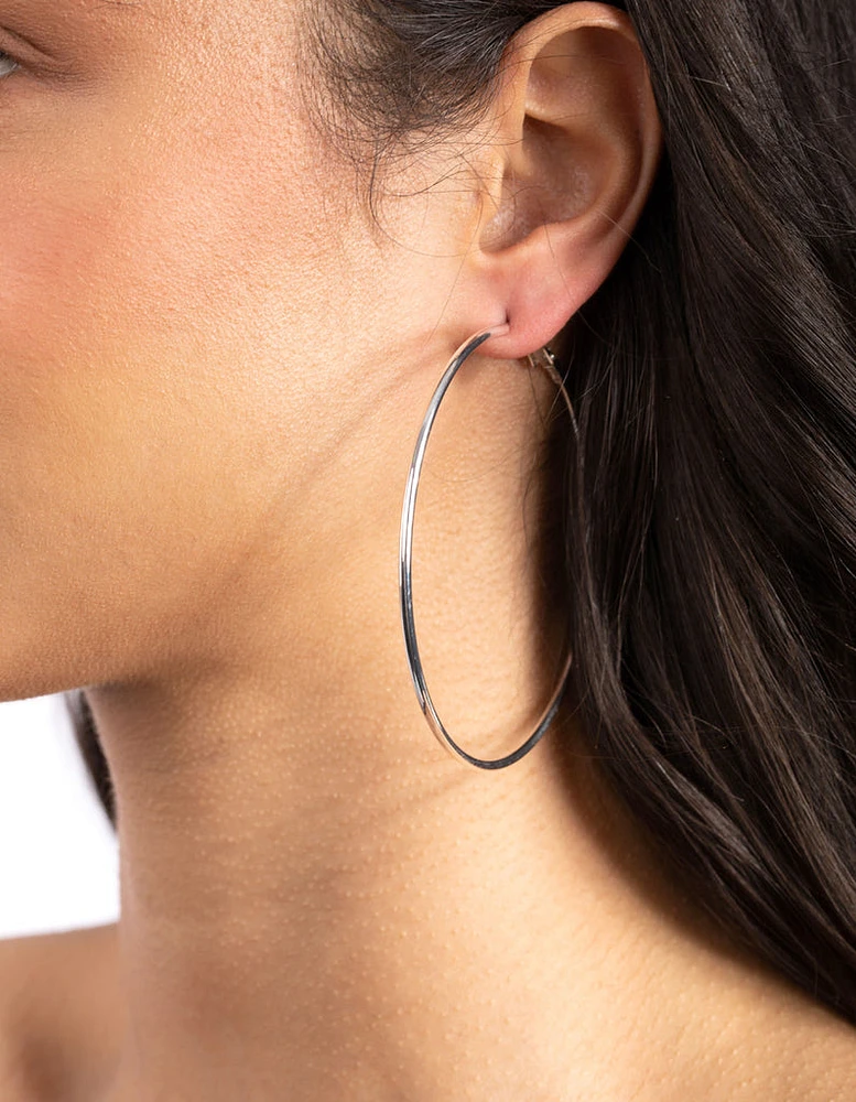 Silver Rounded 7cm Hoop Earrings