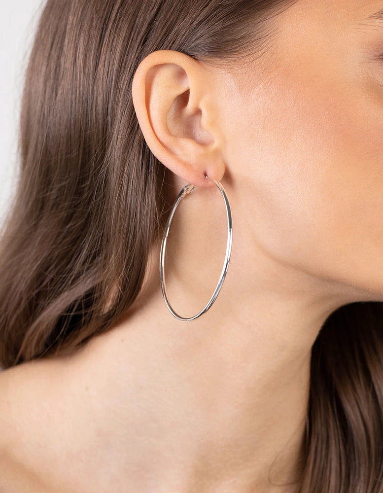 Silver Rounded 6cm Hoop Earrings