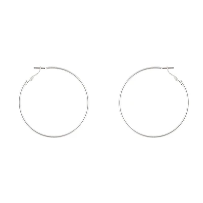 Silver Rounded 6cm Hoop Earrings