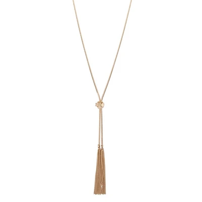 Gold Lariat Knot & Tassel Necklace