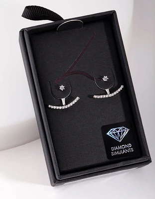 Diamond Simulant Line Jacket Earrings