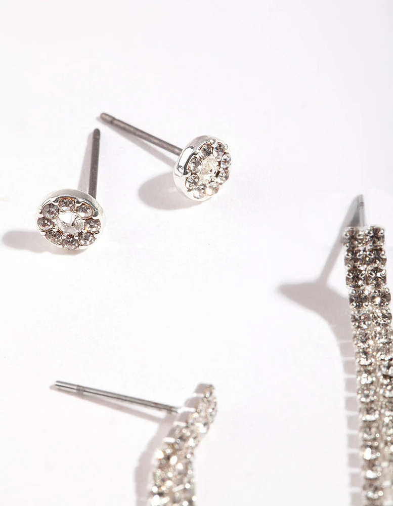 Silver Diamante Chain Earring Pack