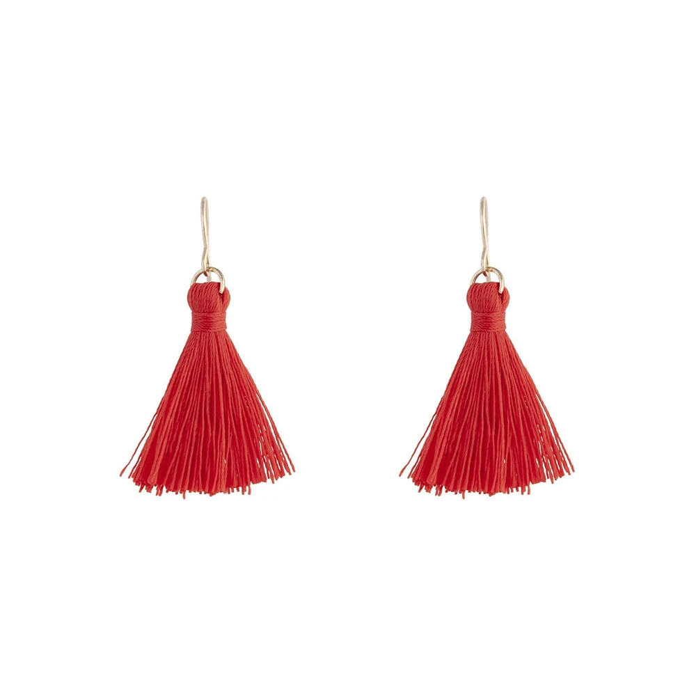 Gold Red Mini Tassel Earrings