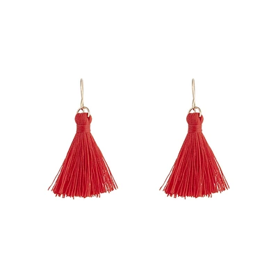 Gold Red Mini Tassel Earrings