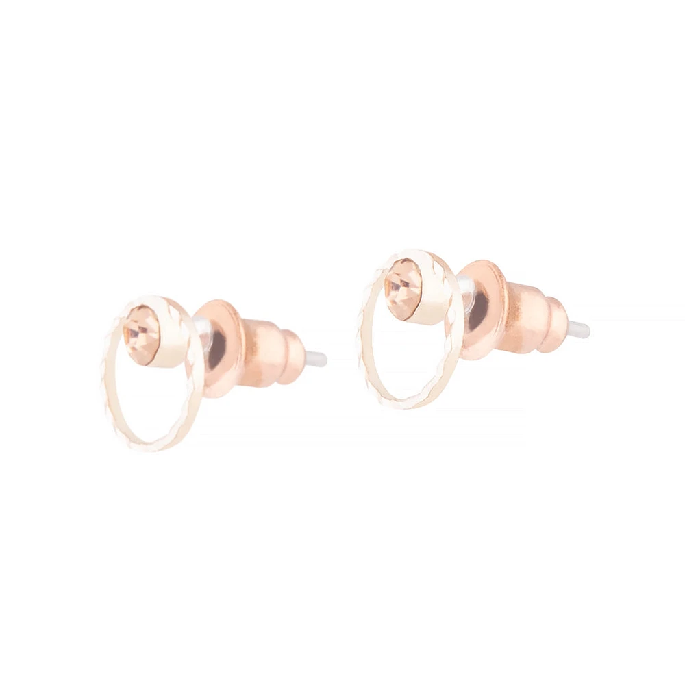 Rose Gold Geometric Circle Diamante Stud Earrings