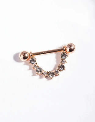 Rose Gold Surgical Steel Diamante Nipple Bar