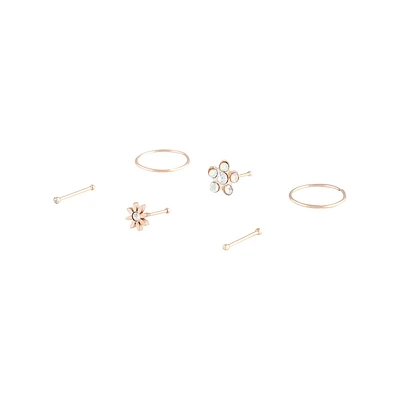 Rose Gold Flower Stud Nose 6-Pack