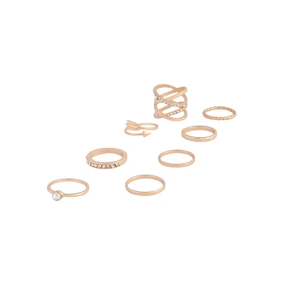 Gold Double Crossover Diamante Ring 8-Pack