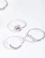 Silver Diamante Point Ring 7-Pack