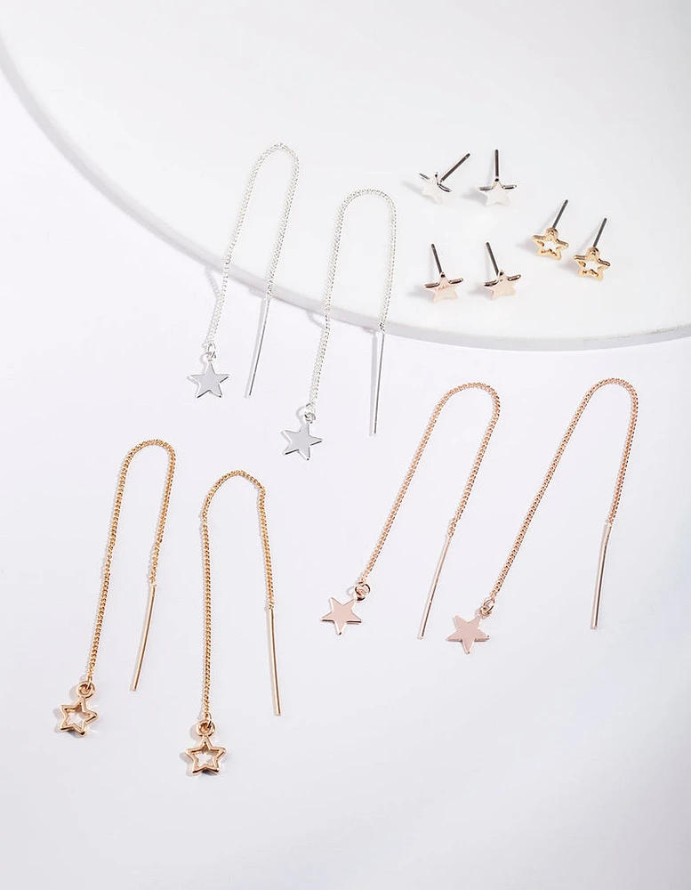 Gold Star Stud Drop Star Earring Pack