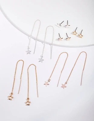 Gold Star Stud Drop Star Earring Pack