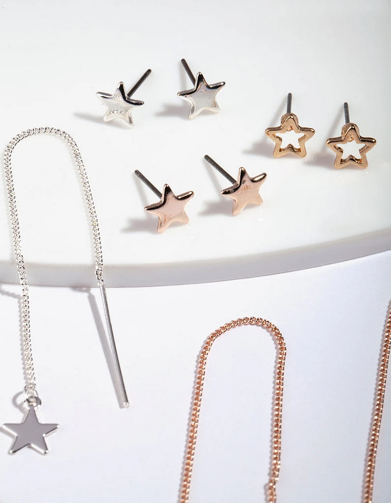 Gold Star Stud Drop Star Earring Pack