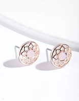 Rose Gold Pink Dream Catcher Stud Earrings