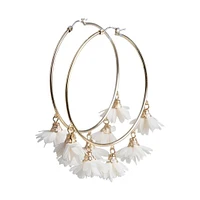 Pretty White Peach Flower Charm Hoop Earrings